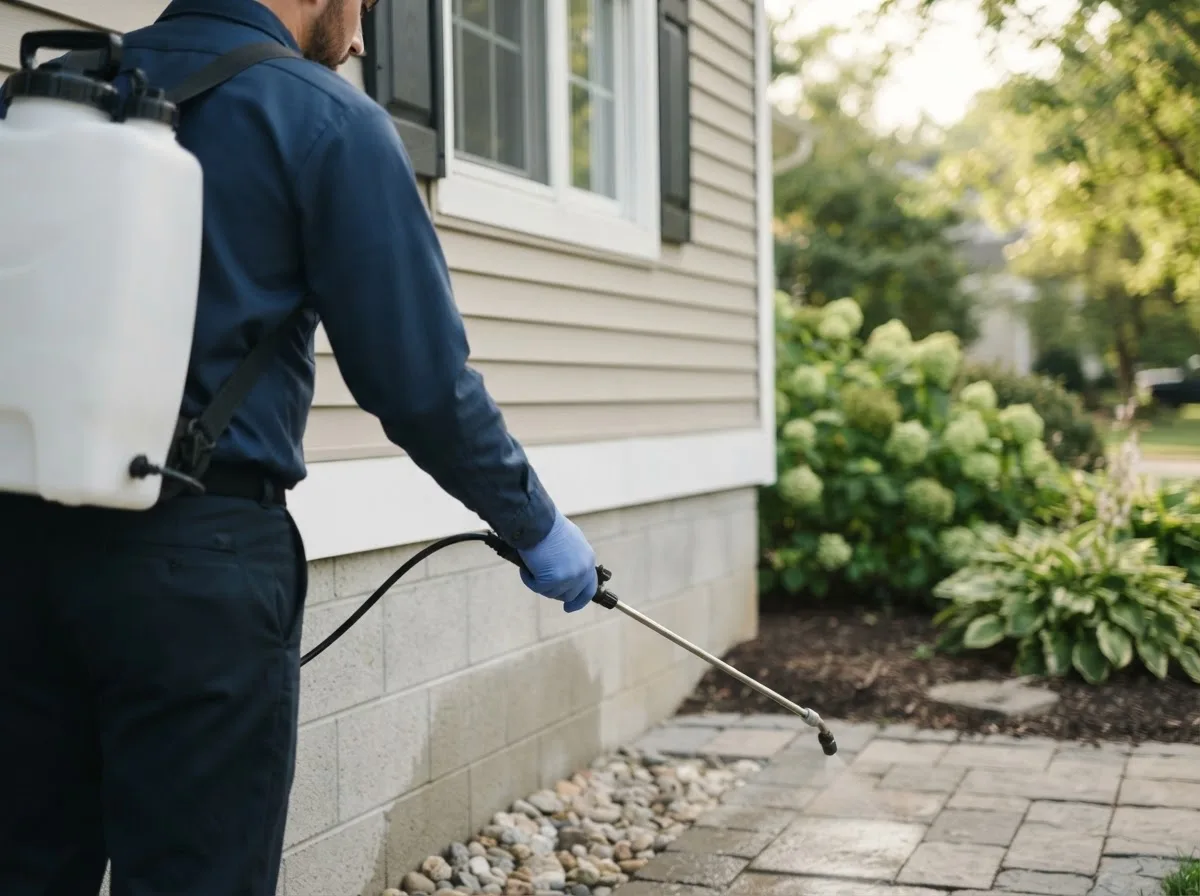 Pest control technician inspecting a home in Hondo, TX